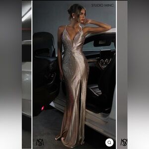 Glamorous Gold Backless Evening Dress